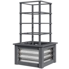 Wooden Raised Garden Bed with Trellis, Galvanized Planter Box Elevated Garden Bed for Garden, Patio, Gray