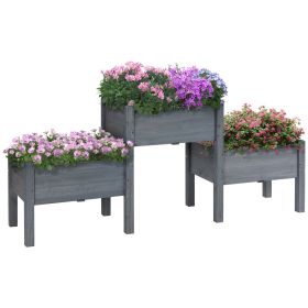 73"x18"x32" 3-Tier Elevated Wooden Garden Bed, Grey, Freestanding for Herbs & Flowers