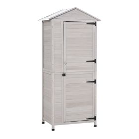 Garden Cabinet Light Gray Wooden 4-Tier Backyard Storage Shed 3 Shelves Lockable Organizer Tin Roof Magnetic Latch