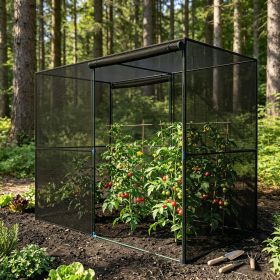 Black 8' X 4' X 6' Crop Protection Tent with Zippered Doors for Vegetable Garden Backyard Plant Cage