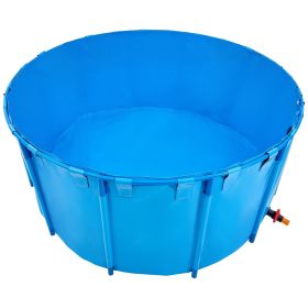 Canvas Fish Pond, 1320 Gal Capacity Above Ground Fish Pond, Foldable PVC Koi Tank, Round Goldfish Tank with Stable Frame and Drain Valve