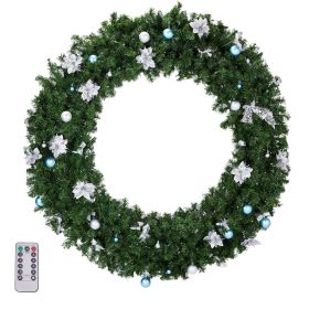 48in Pre-lit Christmas Wreath, Lighted Artificial Xmas Wreath with 150 Cold & Warm White Lights and 450 PVC Tips and DIY Ornaments
