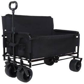 3-in-1 Convertible Folding Wagon Cart with Bench Seat & Storage - 500lbs Heavy-Duty Utility Wagon, 180L Capacity All-Terrain Wheels for Camping, (Color: as Pic)