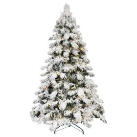 Artificial 5ft Flock LED-lit Christmas Tree With 375PE&PVC Mixed Branch Tips,Hinged Premium & Foldable Base For Indoor Holiday Decorating (Option: Defaulttitle)